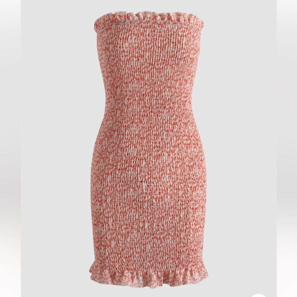 Cider Ditsy Shirred Ruffle Hem Bodycon Dress - small